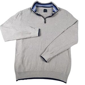 Tailorbyrd Sweater Mens XL Beige Quarter Zip Pullover Striped Trim Flamingo Logo
